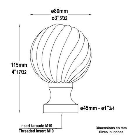 Boule escalier alu H115mm FC1790 Boule et pommeau Pommeau aluminium FC1790