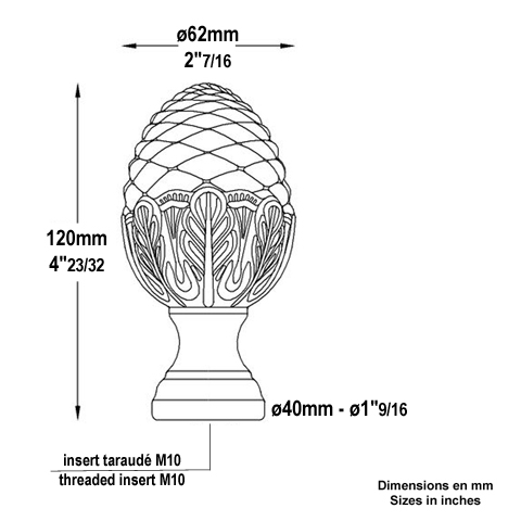 Pommeau aluminium H120mm FC1791 Boule et pommeau Pommeau aluminium FC1791