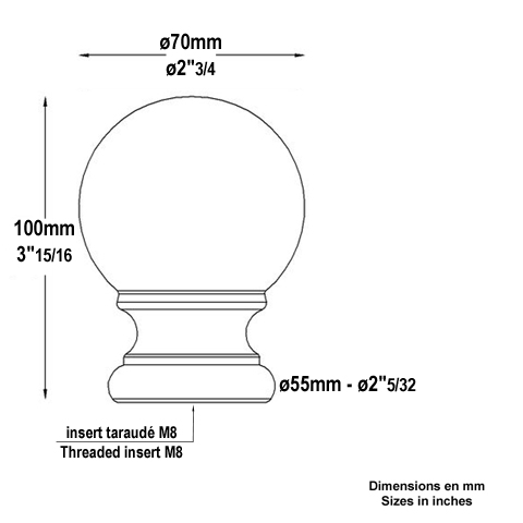 Boule escalier alu H100mm FC1792 Boule et pommeau Pommeau aluminium FC1792
