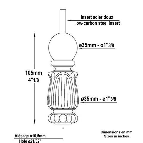 Chapiteau fonte droit FC1802 Accessoire d'escalier Chapiteau FC1802