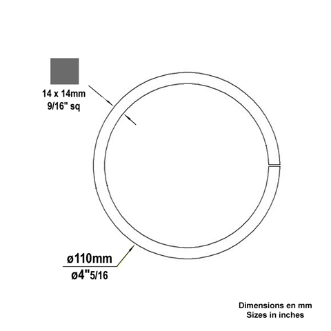 Cercle fer forg 110mm 14x14mm FE1903 Cercle En acier ferm FE1903