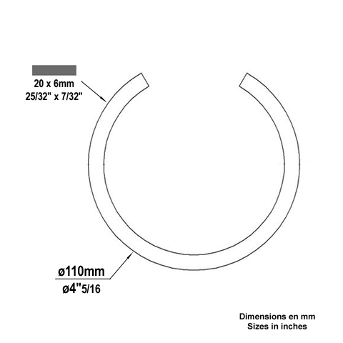 Cercle fer forg 110mm 20x6mm FE1908 Cercle En acier ouvert FE1908