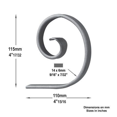 Volute demi C H115mm 14x6mm FE19261 Volute Volute demi C FE19261