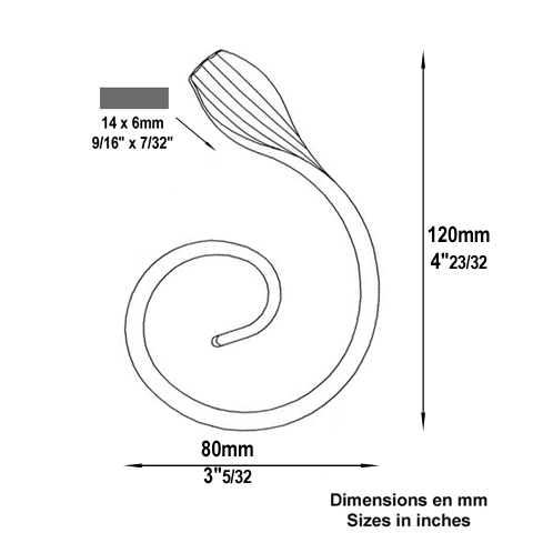 Volute demi C H120mm 14x6mm FE1928 Volute Volute demi C FE1928