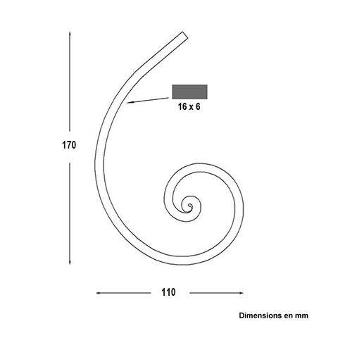 Volute demi C H165mm 16x6mm FE1929 Volute Volute demi C FE1929