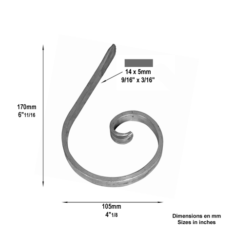 Volute demi C ALU H120mm 14x5mm FE19302 Volute Volute demi C FE19302