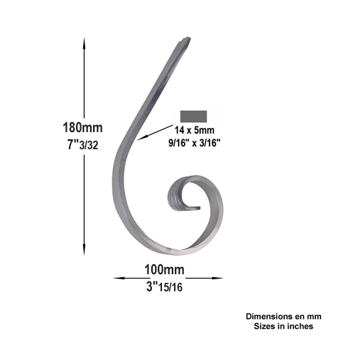 Volute demi C ALU H180mm 14x5mm FE19303 Volute Volute demi C FE19303