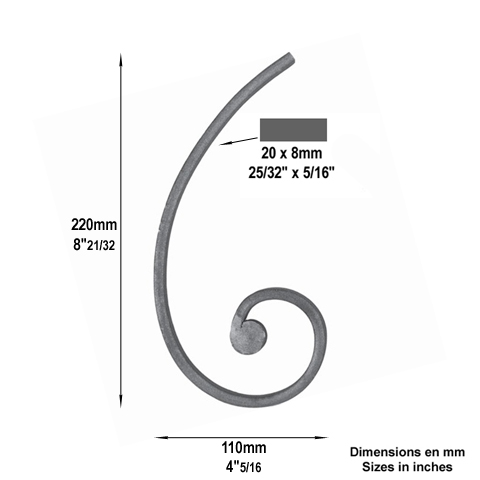 Volute demi C H220mm 20x8mm FE1930 Volute Volute demi C FE1930