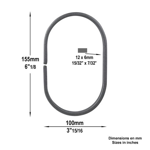 Ovale 155x100mm 12x6mm FE1935 Ovale En acier FE1935