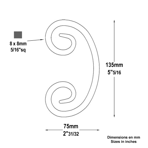 Volute forge en C H135 8 FF2004 Volute Volute extrmit simple FF2004