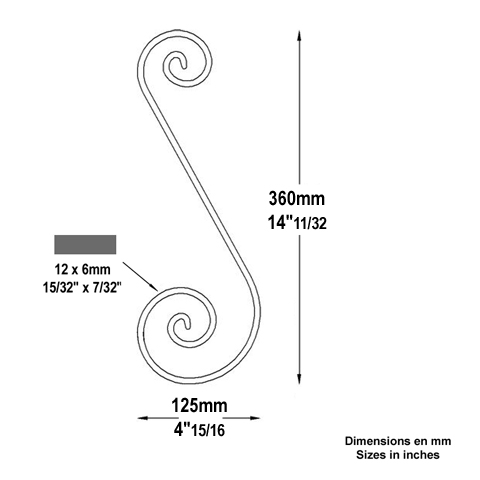 Volute forge en S H360 12x6 FF2012 Volute Volute extrmit simple FF2012