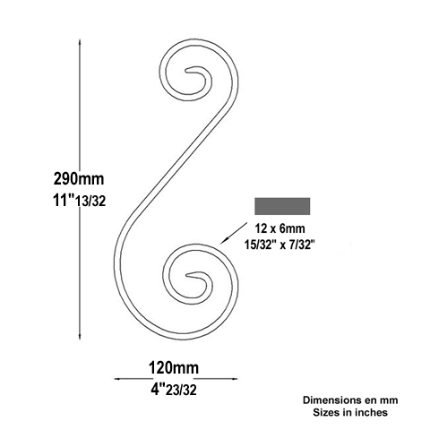 Volute forge en S H290 12x6 FF2014 Volute Volute extrmit simple FF2014