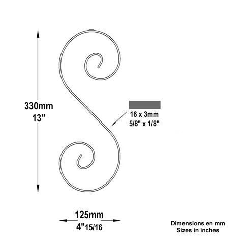 Volute forge en S H330 16x3 FF2021 Volute Volute extrmit simple FF2021