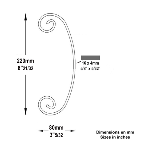 Volute forge en C H220 16x4 FF2022 Volute Volute extrmit simple FF2022