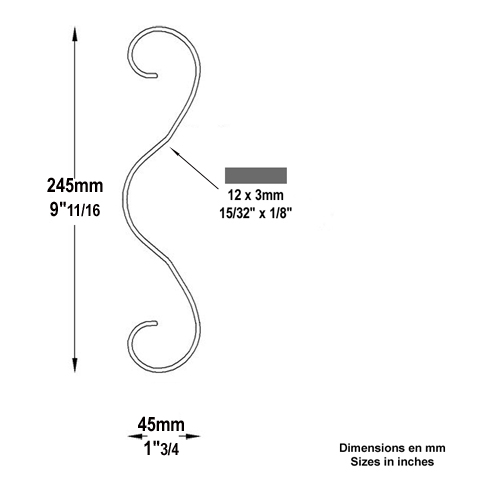 Volute forge en 3 H245 12x3 FF2026 Volute Volute extrmit simple FF2026