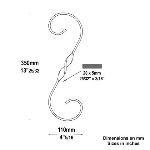 Volute forge en S H350 20x5 FF2028 Volute Volute extrmit simple FF2028