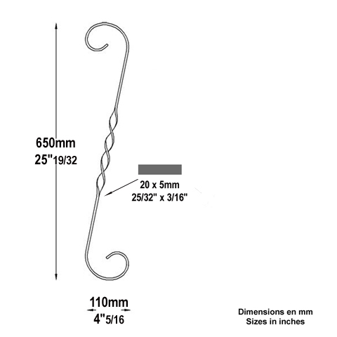 Volute forge en S H650 20x5 FF2029 Volute Volute extrmit simple FF2029