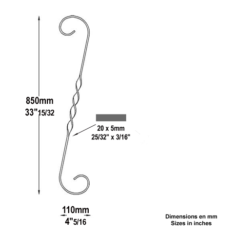 Volute forge en S H850 20x5 FF2030 Volute Volute extrmit simple FF2030