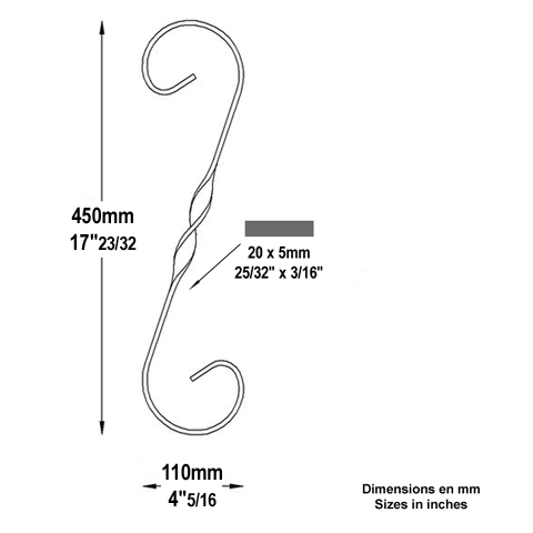 Volute forge en S H450 20x5 FF2032 Volute Volute extrmit simple FF2032