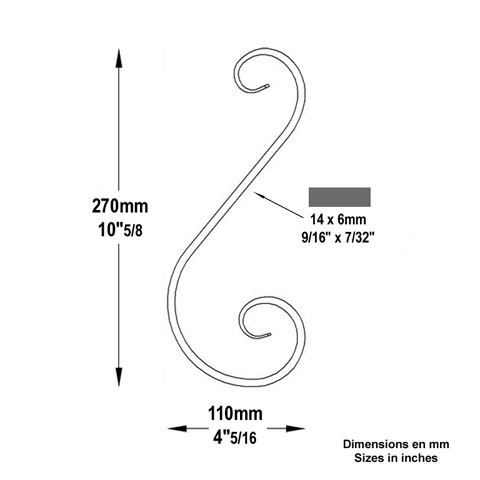 Volute forge en S H27014x6 FF2067 Volute Volute extr patte d'oie FF2067