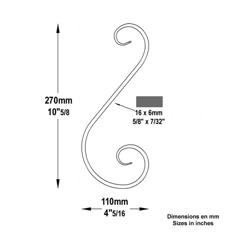 Volute forge en S H270 16x6 FF2068 Volute Volute extr patte d'oie FF2068