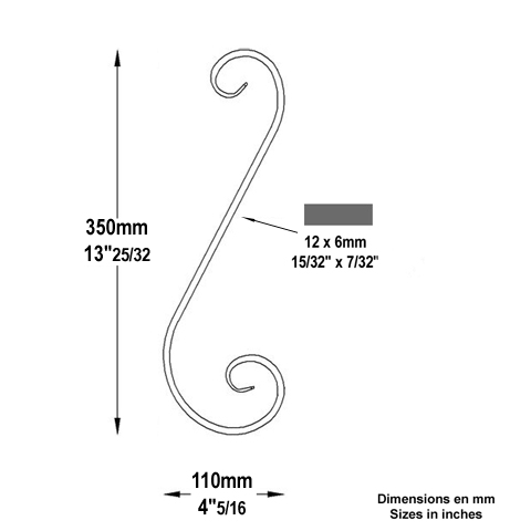 Volute forge en S H350 12x6 FF2069 Volute Volute extr patte d'oie FF2069