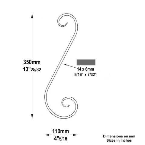 Volute forge en S H350 14x6 FF2070 Volute Volute extr patte d'oie FF2070