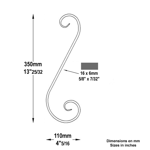 Volute forge en S H350 16x6 FF2071 Volute Volute extr patte d'oie FF2071
