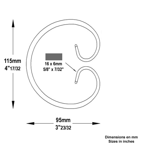 Volute forge en C H115 16x6 FF2080 Volute Volute extr patte d'oie FF2080