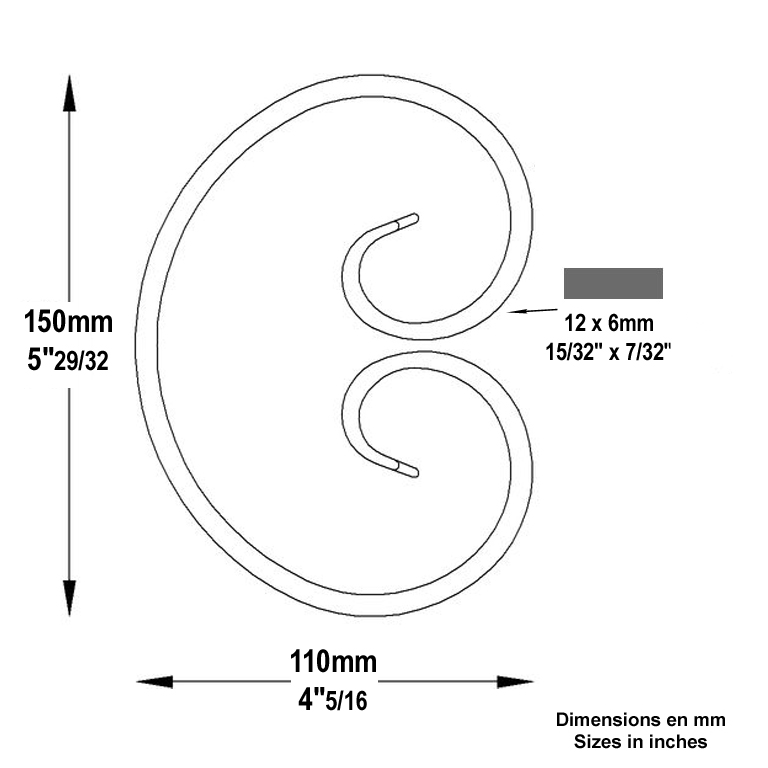 Volute forge en C H150 12x6 FF2081 Volute Volute extr patte d'oie FF2081