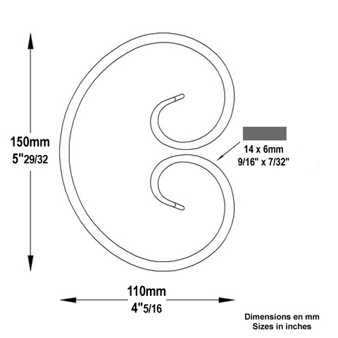 Volute forge en C H150 14x6 FF2082 Volute Volute extr patte d'oie FF2082