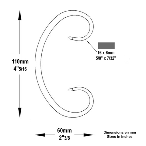 Volute forge en C H110 16x6 FF2091 Volute Volute extr patte d'oie FF2091