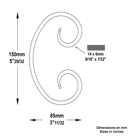 Volute forge en C H150 14x6 FF2093 Volute Volute extr patte d'oie FF2093