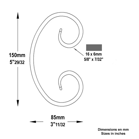 Volute forge en C H150 16x6 FF2094 Volute Volute extr patte d'oie FF2094