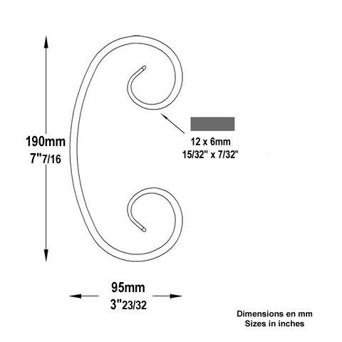 Volute forge en C H190 12x6 FF2095 Volute Volute extr patte d'oie FF2095