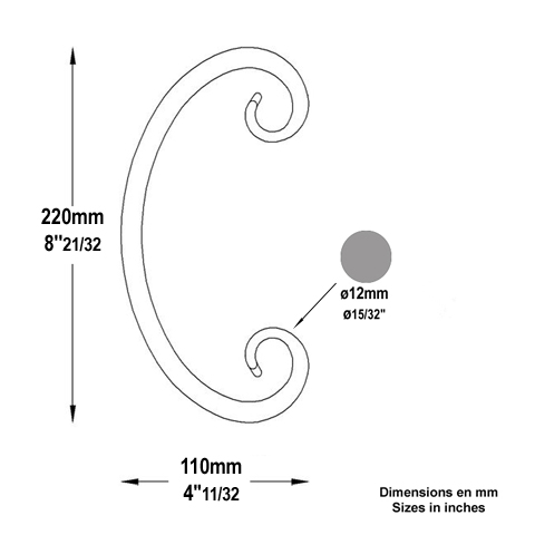 Volute forge en C H220 12 FF2099 Volute Volute extr patte d'oie FF2099