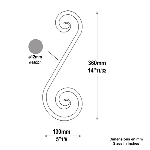 Volute forge en S H360 12 FF2102 Volute Volute extr patte d'oie FF2102