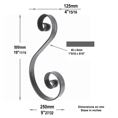 Volute forge en S H500mm 40x8mm FF2127 Volute Volute grande section FF2127