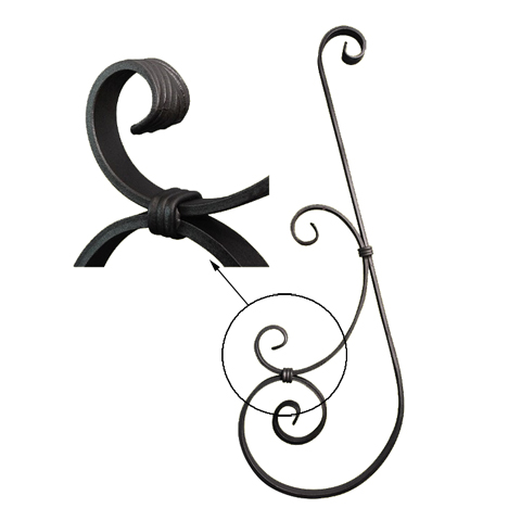Volute assemble H725 20x6 lisse FF2155 avec enroulements de 90mm et 240mm de large extrmits pattes d'oie forges  chaud