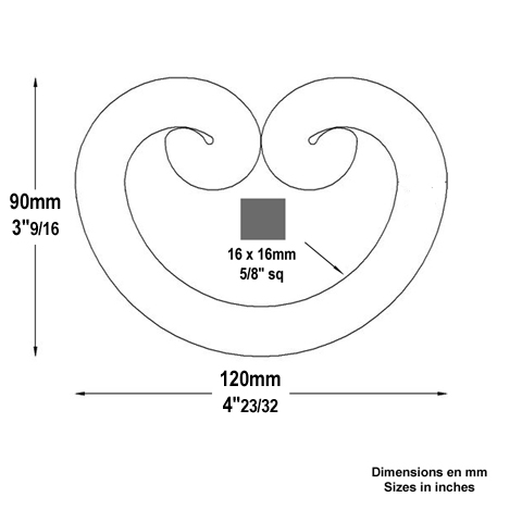 Volute noyaux en C H120mm 16x16mm FF2191 Volute Volute extrmit noyau FF2191