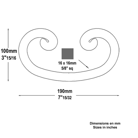 Volute noyaux en C H190mm 16x16mm FF2192 Volute Volute extrmit noyau FF2192