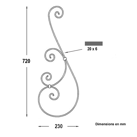 Volute alu en S H720mm 20x6mm FF2246 Volute Volute assemble FF2246