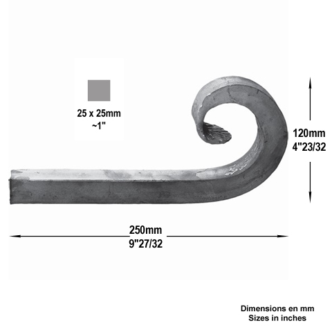 Crosse forge H250mm 25x25mm FG2354 Crosse Grande section FG2354