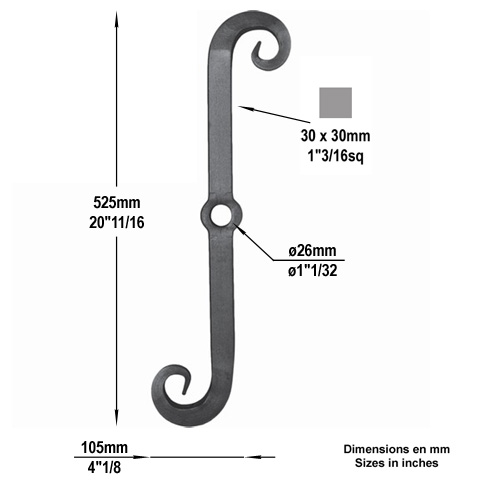 Cl de tirant en acier H525x105mm 30x30mm trou 26mm FG2355 Clef de tirant Tirant D30 FG2355