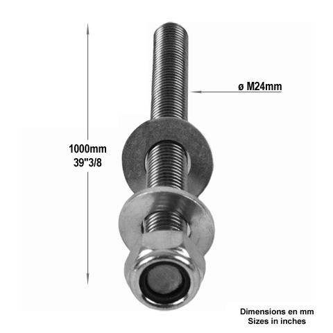 Axe M24 acier zingu pour tirant FG2356 Clef de tirant Tirant D30 FG2356
