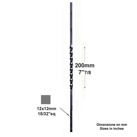 Balustre torsad H900mm 12x12mm FG2531 Balustre Acier torsad FG2531