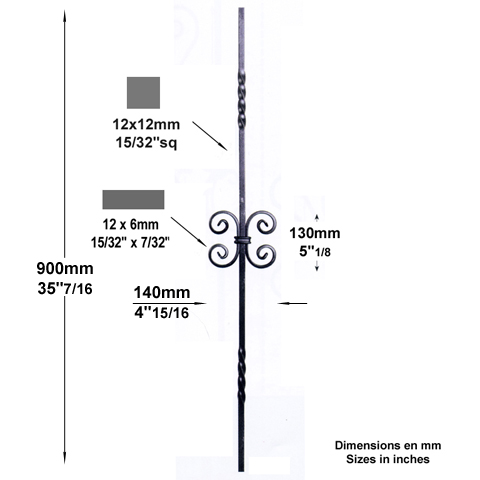 Balustre assembl H900mm 12x12 FG2547 Balustre Acier assembl FG2547