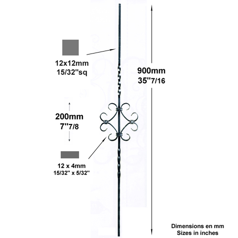 Balustre assembl H900mm 12x12mm FG2557 Balustre Acier assembl FG2557