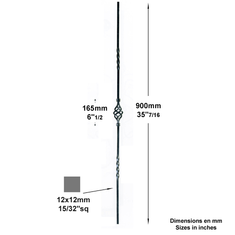 Balustre pigne H900mm 12x12mm FG2563 Balustre Acier assembl FG2563