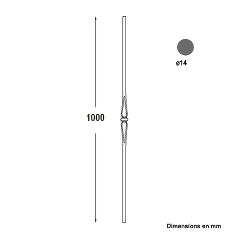 Balustre forg H950mm 14mm FG2581 Balustre Acier forg FG2581